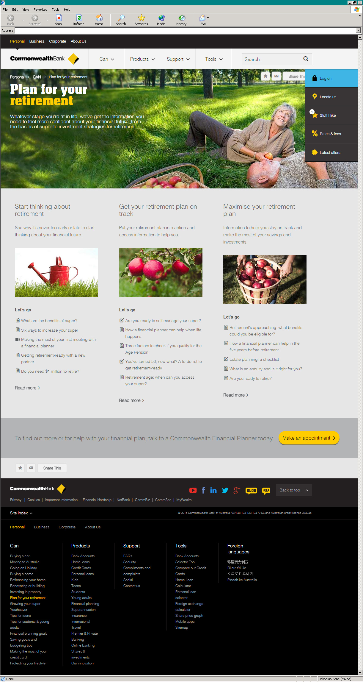 Commonwealth Bank's retirees webpages