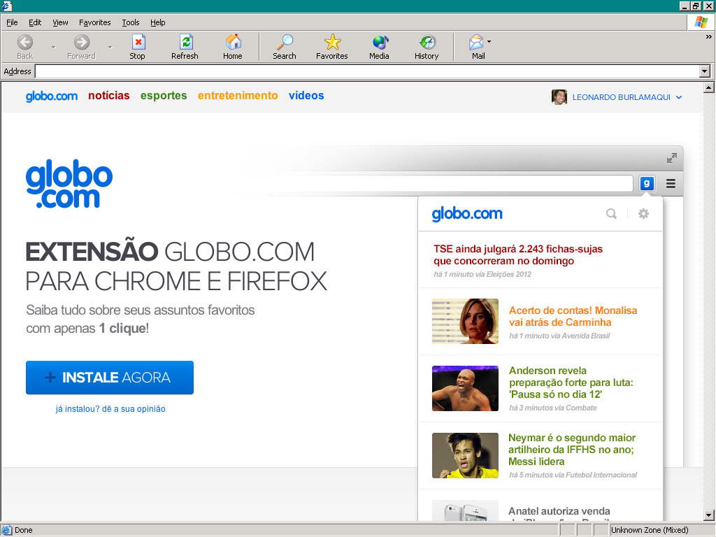 Globo.com’s top bar integration with Facebook