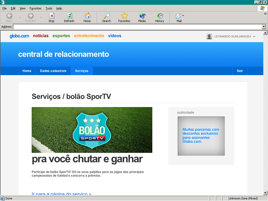Globo.com's top bar